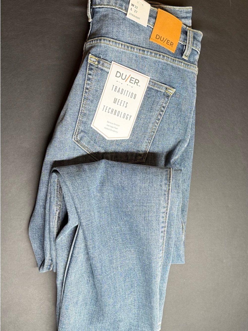 DU/ER Women's Straight Leg Jeans in Light Blue